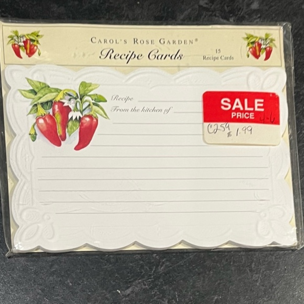 Carol’s Rose Garden Recipe Cards Die Cut Embossed NEW red chili peppers
